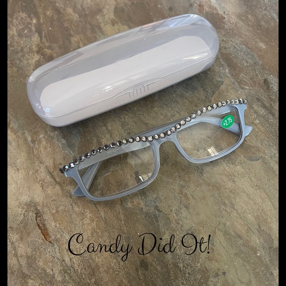 Gray Bling Reader Glasses 2.75 With Glasses Case - Picture 2 of 10